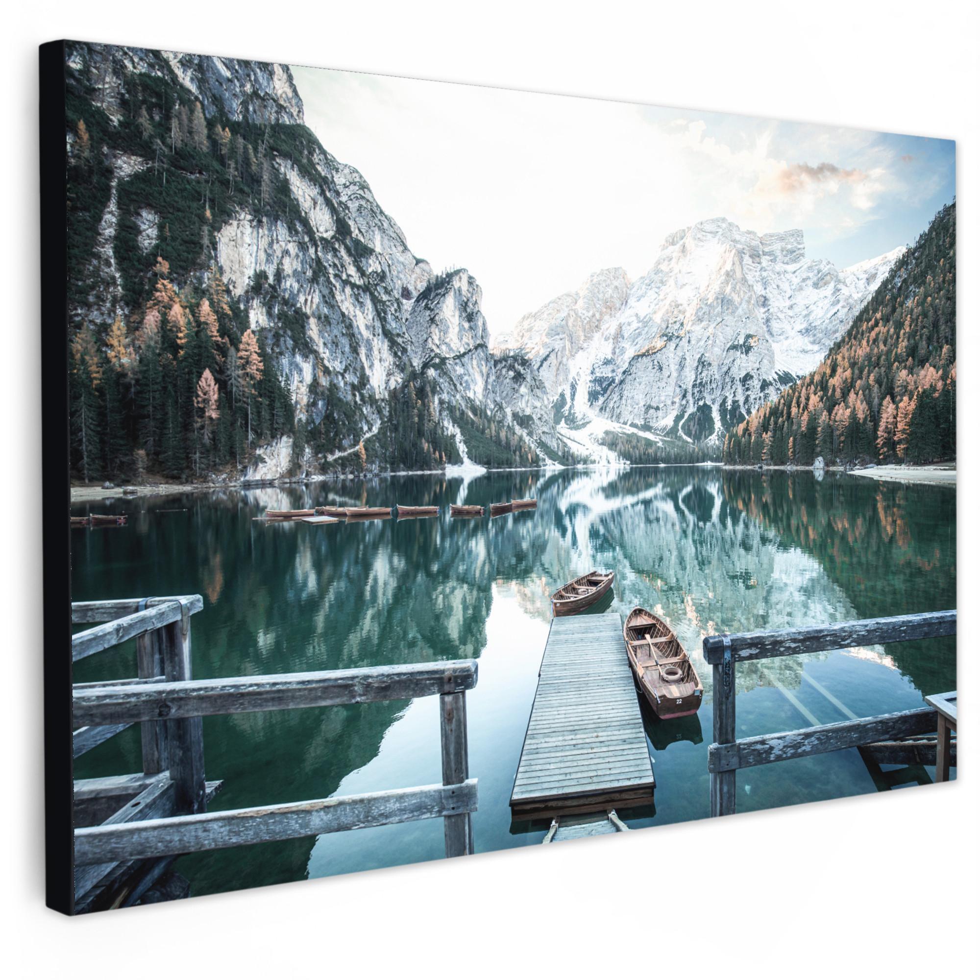 LEINWANDBILD Natur - Berge - Schnee - Wald - Boot Deko Schlafzimmer 30x20 cm - Hellgrün, Textil (30/20cm) - MuchoWow