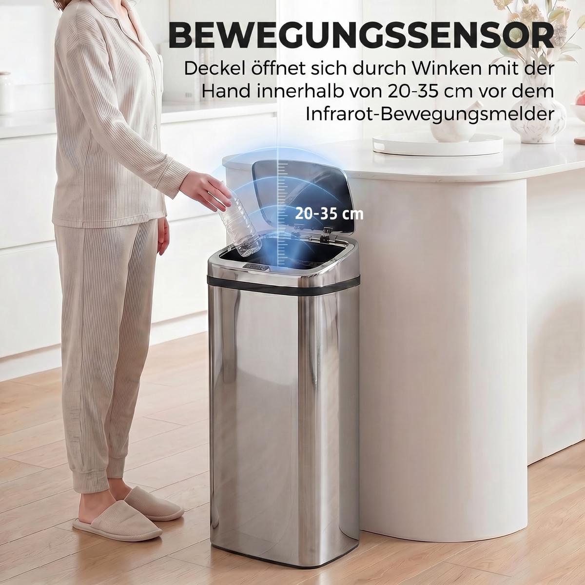 AUTOMATIK Mülleimer Abfalleimer mit Sensor Küche Edelstahl viereckig 50L - Silberfarben, Metall (25/84/33cm) - HOMCOM