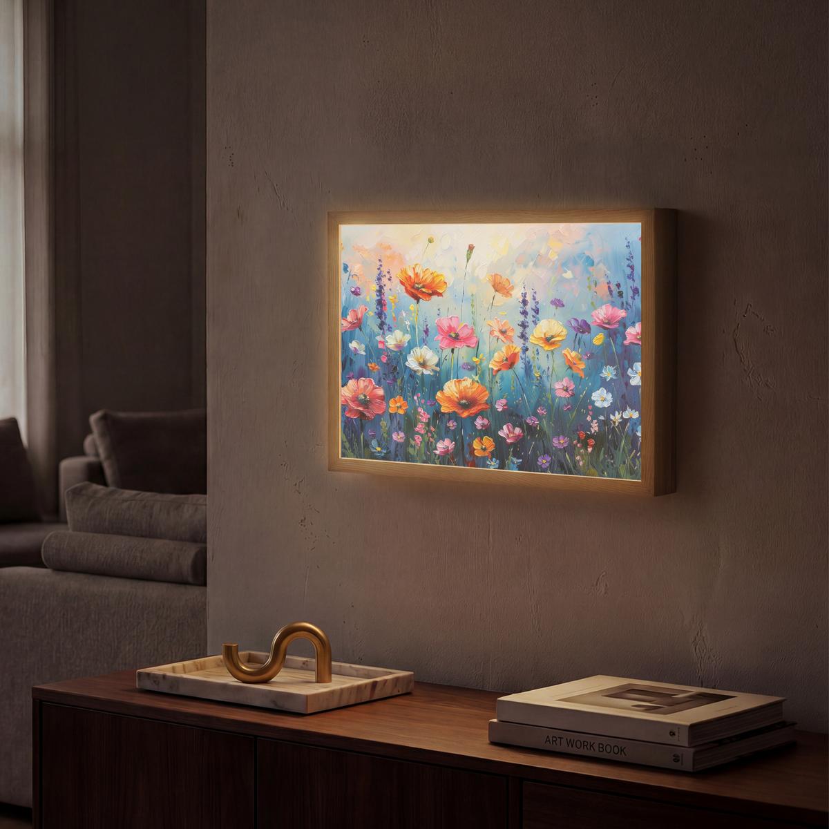WANDLEUCHTE MIT AKKU Blumen - Natur - Aquarell - Kunst 40x30 cm - Multicolor, Holzwerkstoff (40/30/8cm) - OnlyWow