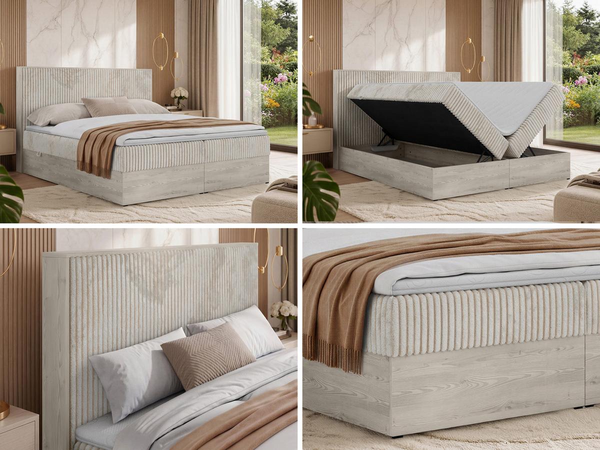 BOXBETT NORDIC 200/200 - Beige Cord - Topper Visco - H3 - Beige/Schwarz, Kunststoff/Textil (200/200cm) - MKS