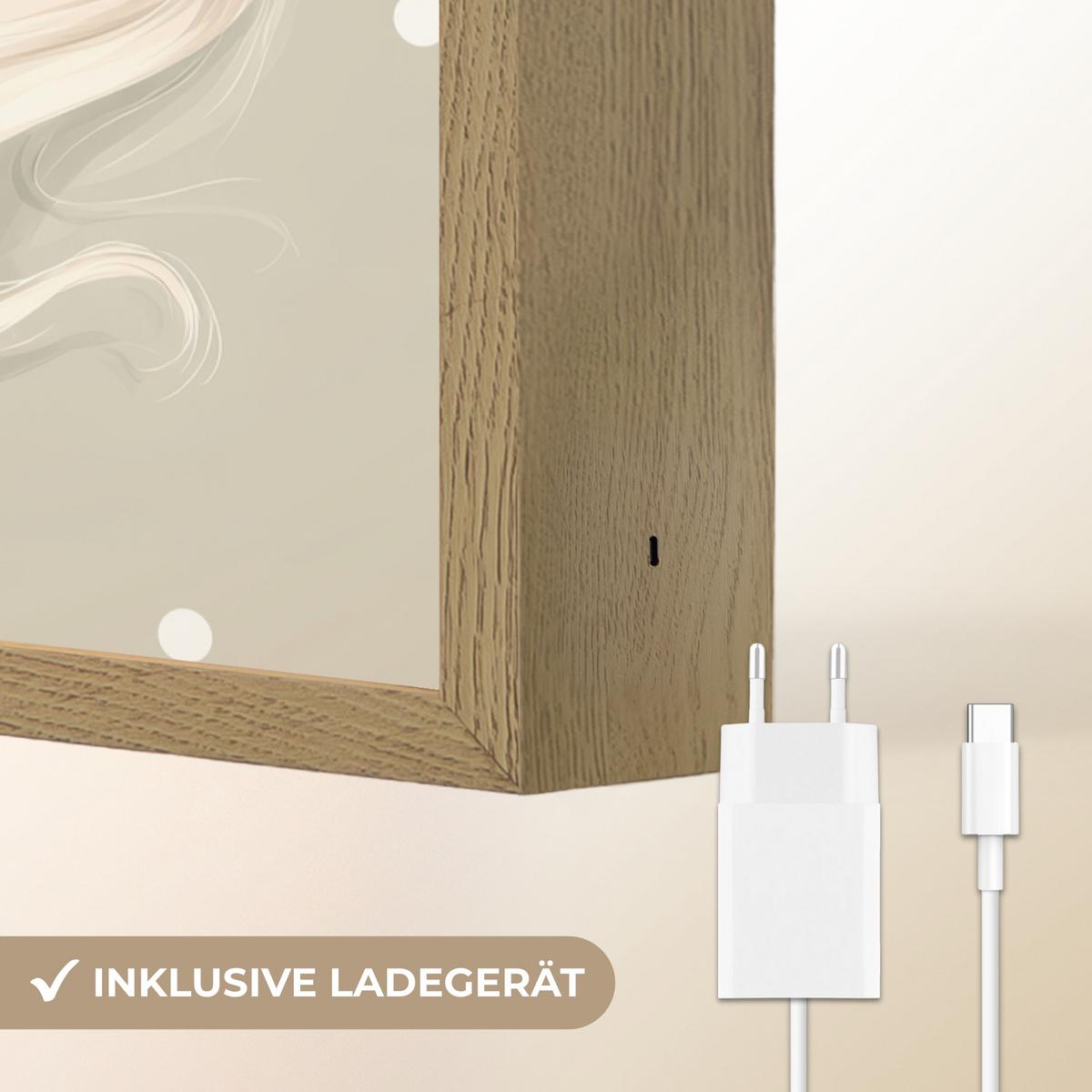 WANDLEUCHTE MIT AKKU Einhorn - Weiß - Punkte 40x60 cm - Taupe, Holzwerkstoff (40/60/8cm) - OnlyWow