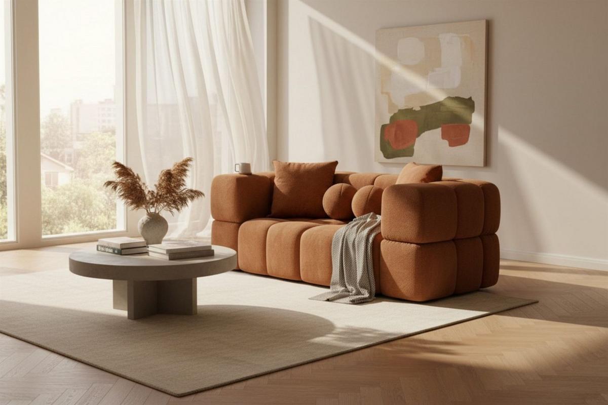 SOFASET Vega 3-2 Inkl. Hocker - Rotbraun, Holzwerkstoff/Textil (250/77/103cm) - Fun Möbel