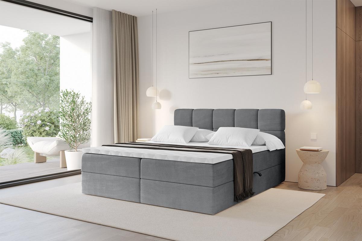 BOXBETT mit Matratze H3 - FAMA - 200x200 cm Dunkelgrau Poso - Taupe, Holzwerkstoff (200/200cm) - ALTDECOR
