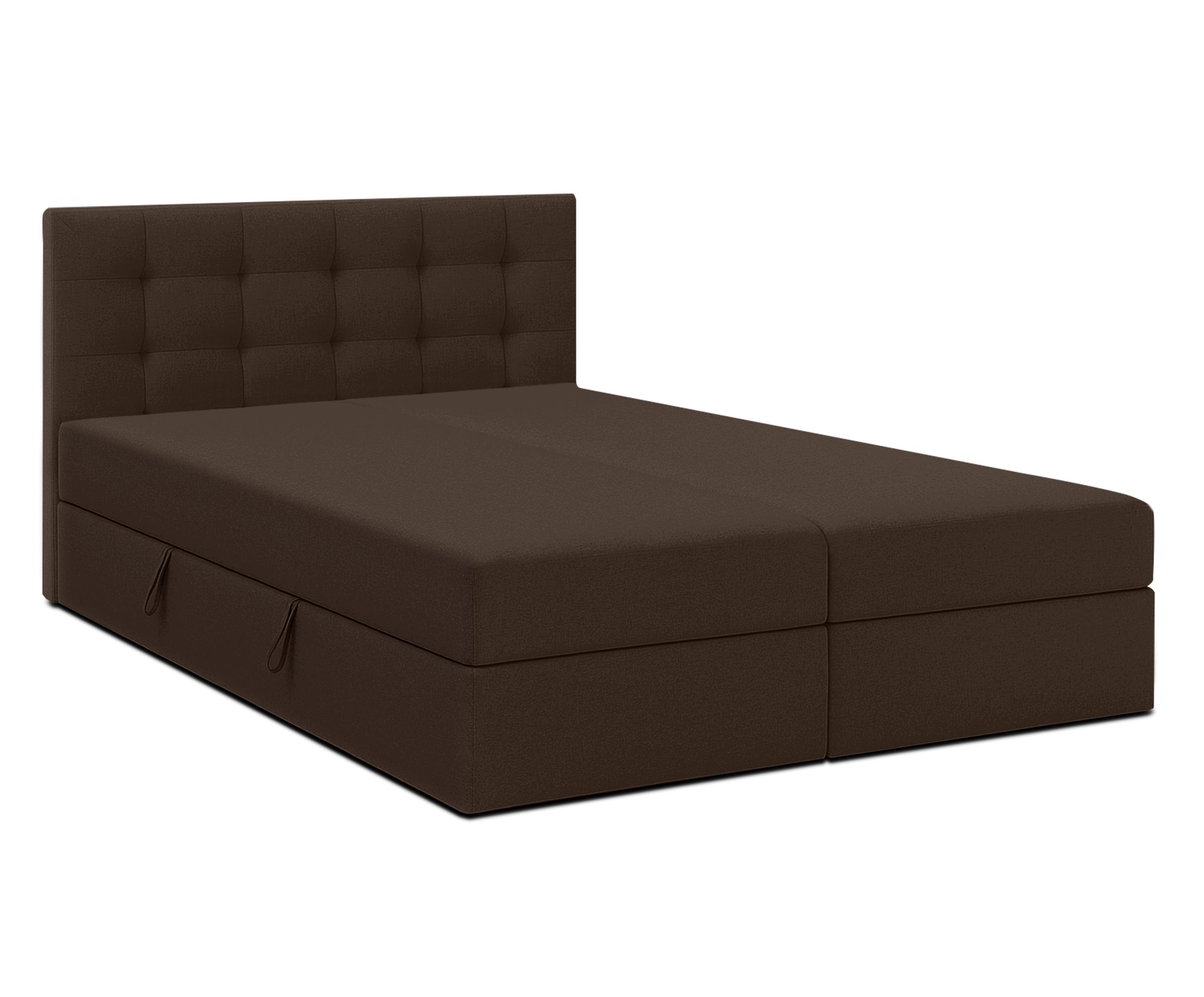 BOXBETT BELINAI 140x200 cm mit Bettkasten und Matratze - Braun + TOPPER - Schwarz/Braun, Holz/Holzwerkstoff (140/200cm) - AX Living