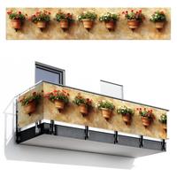 BALKON-SICHTSCHUTZ Blumentöpfe - Wand - Vintage Deko XXL 500x100 cm - Terracotta, Kunststoff (500/100cm) - MuchoWow
