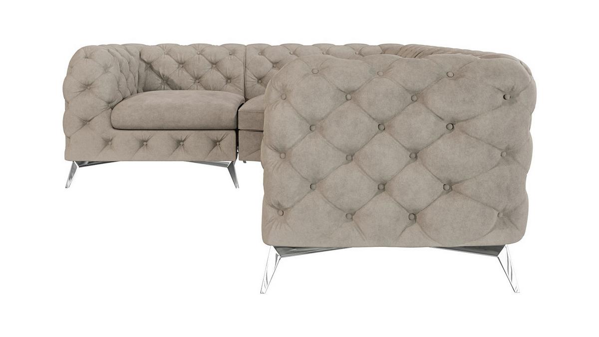 ECKSOFA Chesterfield Laura Dunkle Creme Samt, Ottomane Links - Silberfarben/Creme, Holz/Textil (264/204cm) - S-Style Möbel