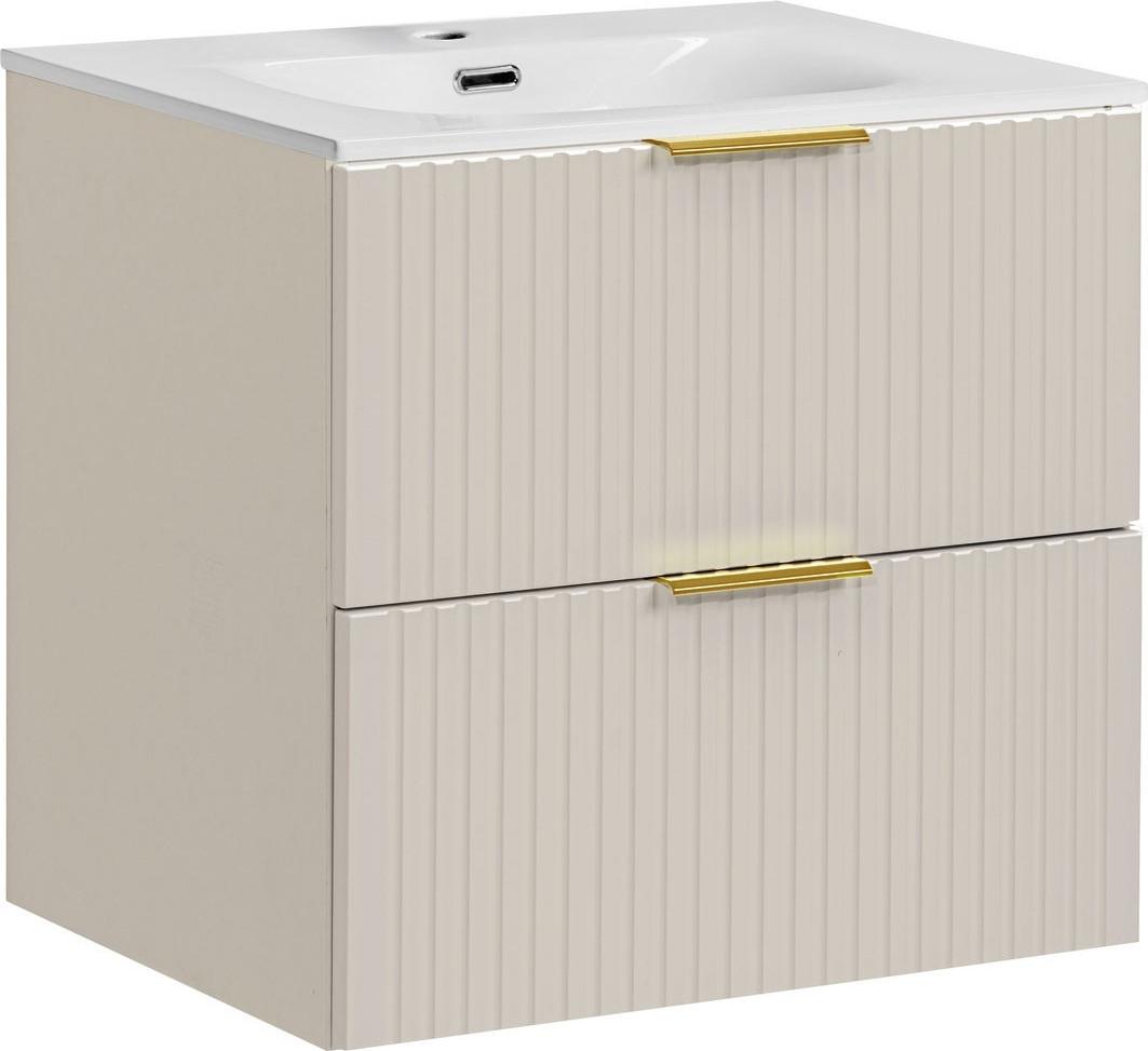 WASCHTISCHKOMBI Niva hängend geriffelt in Kaschmir Matt 61/59/46 cm - Kaschmir/Beige, Holzwerkstoff/Kunststoff (61/58.5/46cm) - WFL GROUP