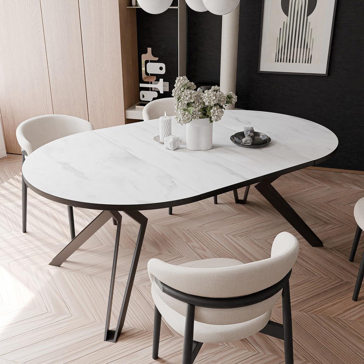 ESSTISCH ausziehbar aus MDF, Weiß - Schwarz/Weiß, Holzwerkstoff (120/120/76cm) - Idohome