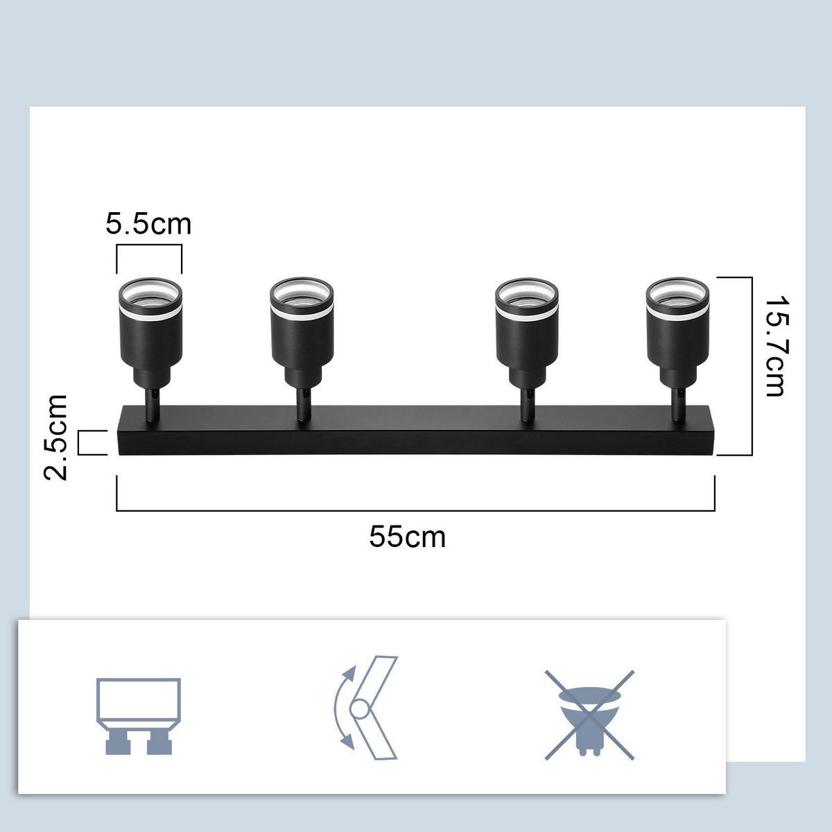 DECKENSTRAHLER Neumünster 4-flammig 55/5/15.7 cm - Schwarz, Metall (55/5/15.7cm) - Nettlife