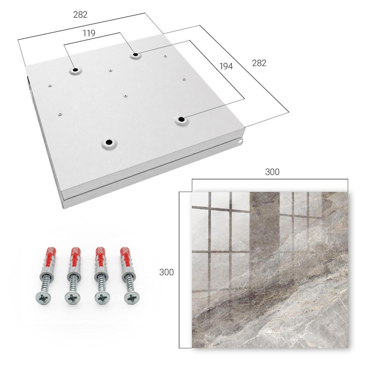 SCHLÜSSELBOX Weiß 30x30 cm – Türöffnung nach rechts - Steintextur - Grau, Metall (30/30/5cm) - TULUP
