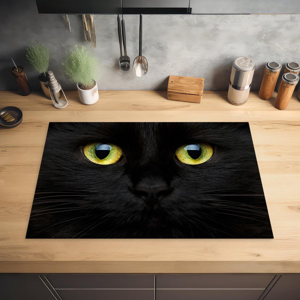 HERDABDECKPLATTE Katze - Augen - Gelb - Schwarz Induktionsmatte 77x51 cm - Schwarz, Kunststoff (77/51/0.2cm) - MuchoWow