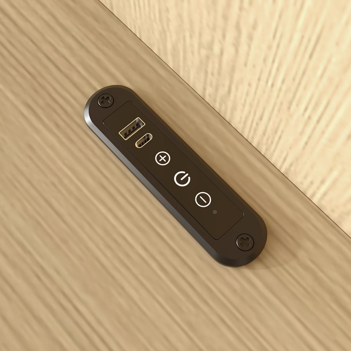 DOPPELBETT 180x200 Helle Eiche mit Stauraum, USB, Leselampe & 2 Nachttischen - Eichefarben, Holzwerkstoff (180/200cm) - Urban Meuble