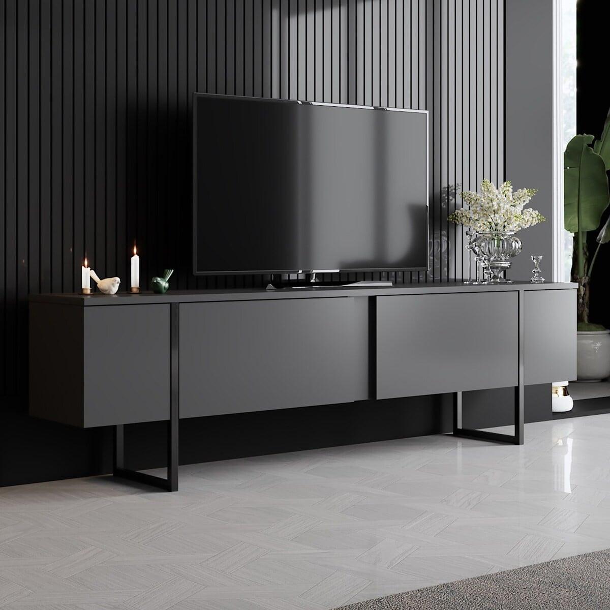 TV-MÖBEL luxe Schwarz - Anthrazit, Holzwerkstoff (180/50/30cm) - Calicosy