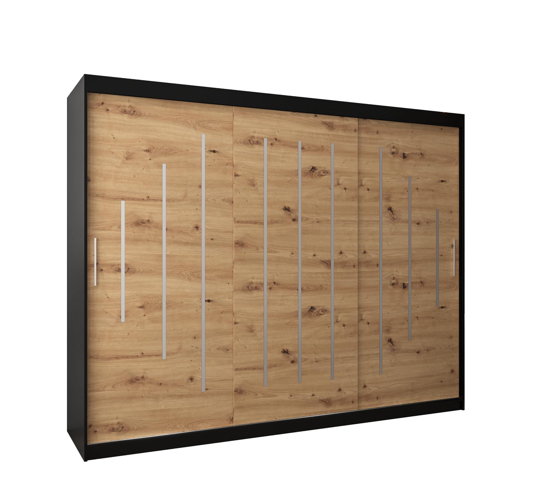 SCHWEBETÜRENSCHRANK 200/250/62 3-türig - Silberfarben/Schwarz, Holz/Kunststoff (250/200/62cm) - Abiks Möbel