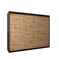 SCHWEBETÜRENSCHRANK 200/250/62 3-türig - Silberfarben/Schwarz, Holz/Kunststoff (250/200/62cm) - Abiks Möbel