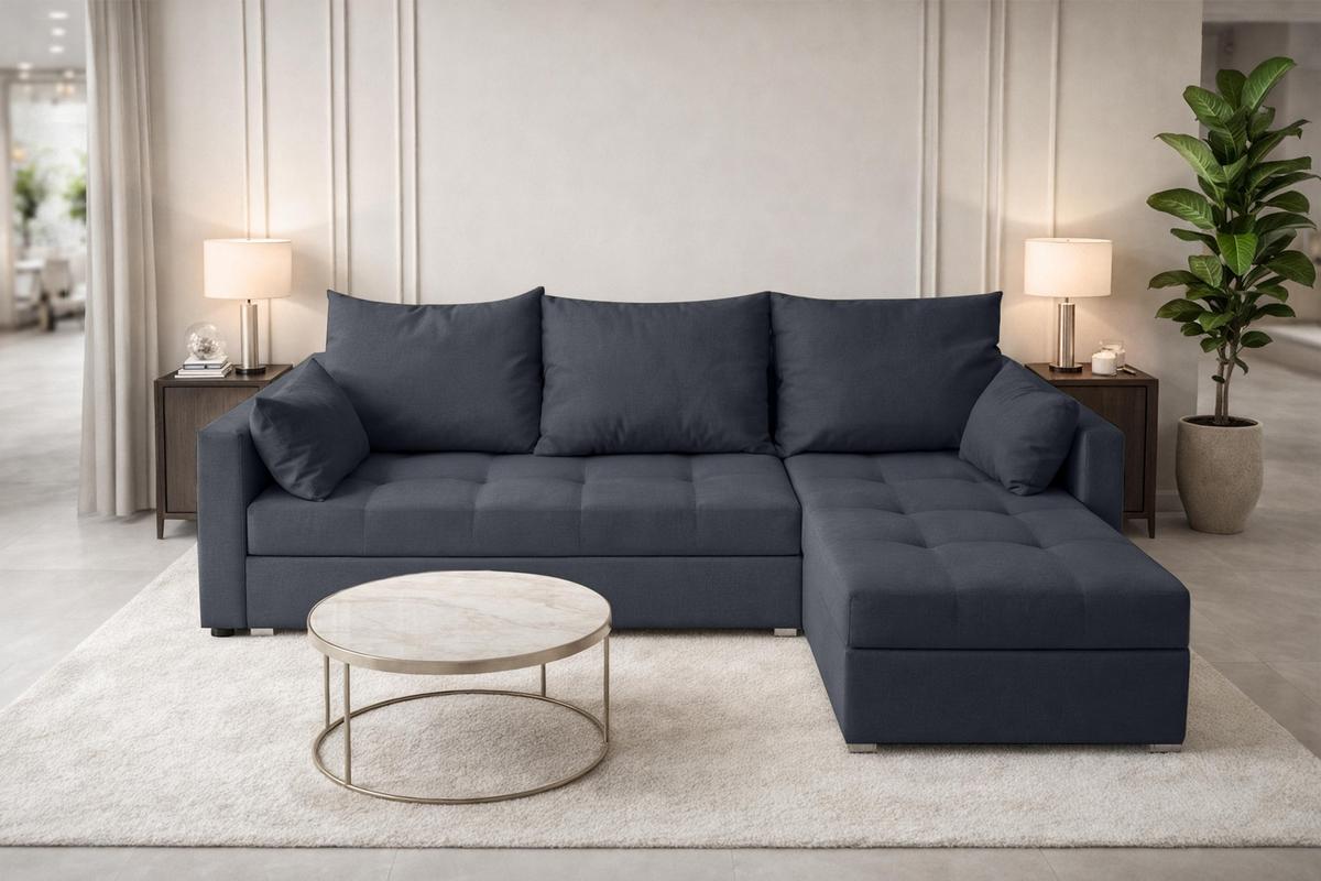 ECKSOFA Universelle L Form Elif Dunkelgrau 220/140/85 cm stilvolle mit Schlaffunktion - Dunkelgrau/Silberfarben, Kunststoff/Textil (220/140cm) - AX Living