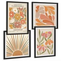BILDER SET 4er Set - 50x50 cm & 40x60 cm Schwarzer Rahmen - Pastellfarbene Sonnenblumen - Schwarz, Kunststoff (50/50cm) - TULUP
