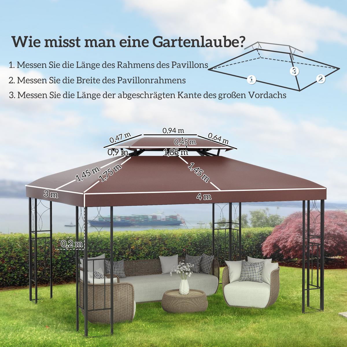 PAVILLONDACH, Polyester, Kaffee - Braun, Kunststoff (300/20/400cm) - Outsunny