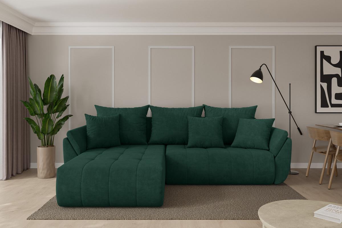 ECKSOFA mit Schlaffunktion Ottomane Links TOKO-L 277x194x86 Grün Velours - Schwarz/Grün, Holzwerkstoff/Kunststoff (277/194cm) - ALTDECOR