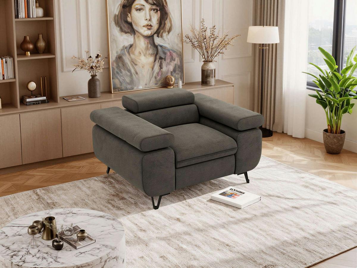 SESSEL PETER 1 - Dunkelgrau Velvet - Dunkelgrau/Schwarz, Textil/Metall (126/76/99cm) - MKS