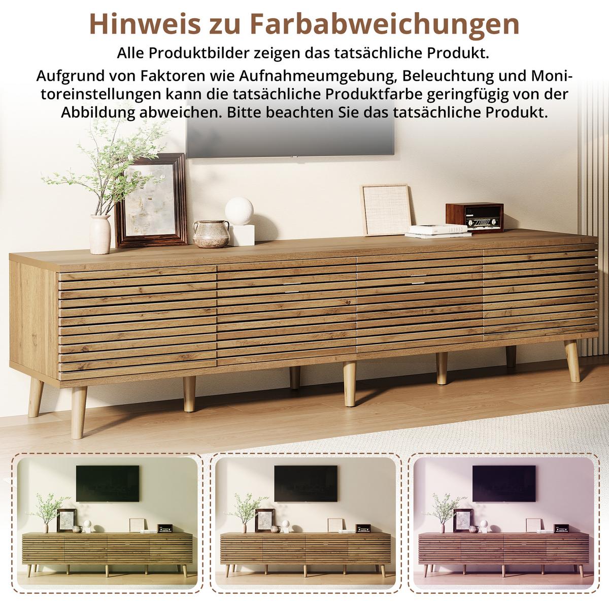 TV-LOWBOARD Holzoptik 180cm mit 4 Lamellentüren für TVs bis 75 Zoll - Naturfarben, Holzwerkstoff (180/46/40cm) - Urban Meuble