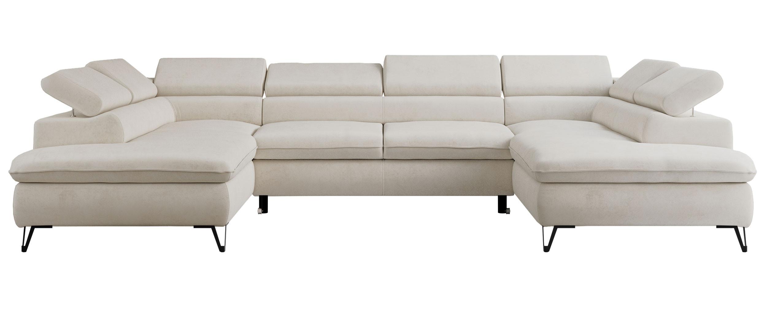 WOHNLANDSCHAFT PETER U Samt Creme - Creme/Schwarz, Textil/Metall (346/76/208cm) - MKS