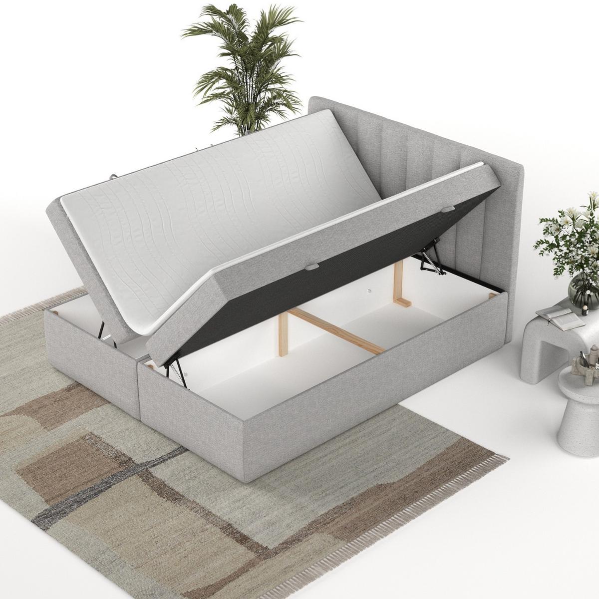 BOXBETT Amaro 140/200 cm Graubeige im Megan Stoff - Schwarz/Grau, Holz/Holzwerkstoff (140/200cm) - AltaBeds