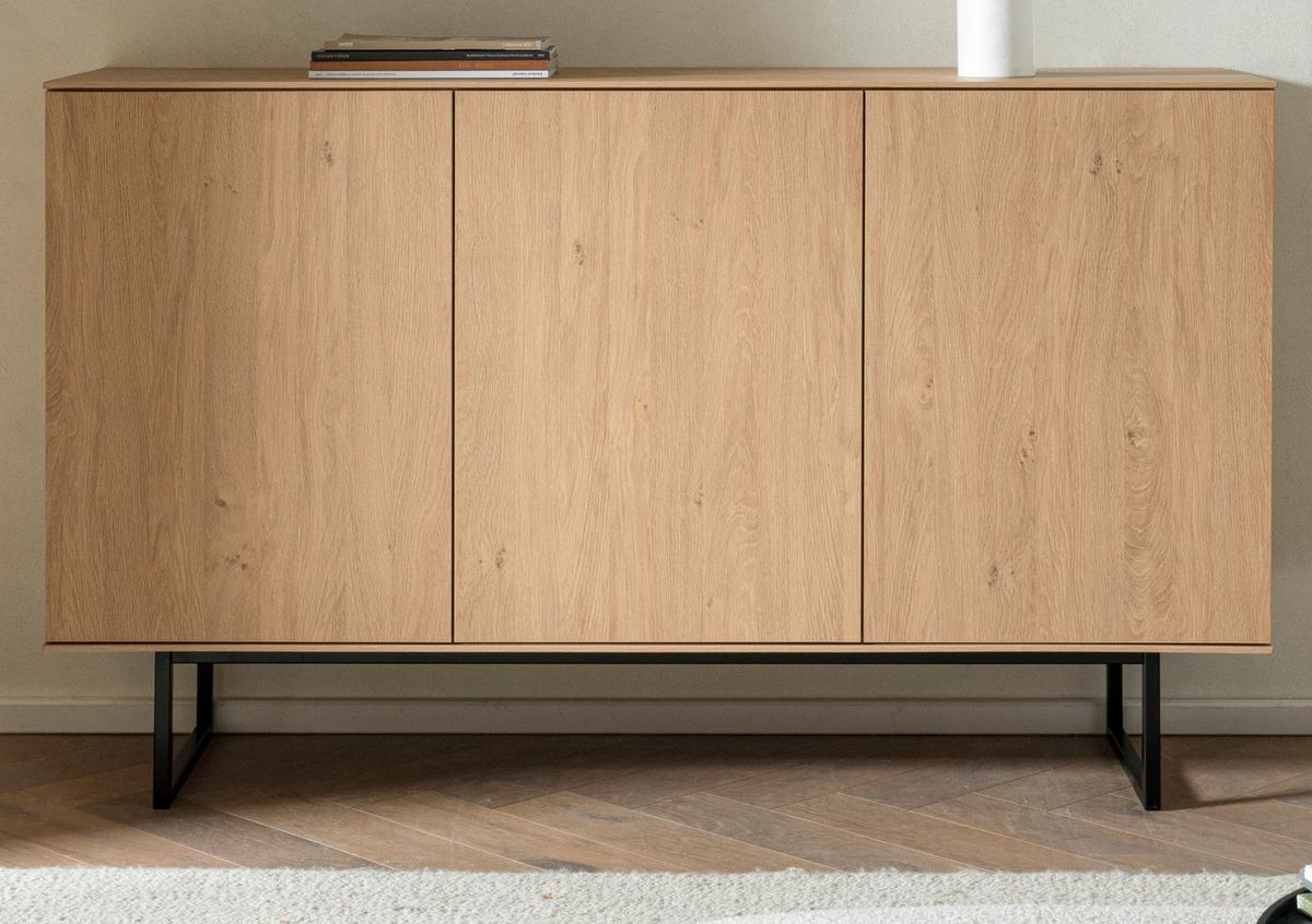 SIDEBOARD Stone Eiche 150 x 90 cm, Kommode mit Push-to-Open - Eichefarben/Schwarz, Holzwerkstoff/Metall (150/90/40cm) - Furn.Design
