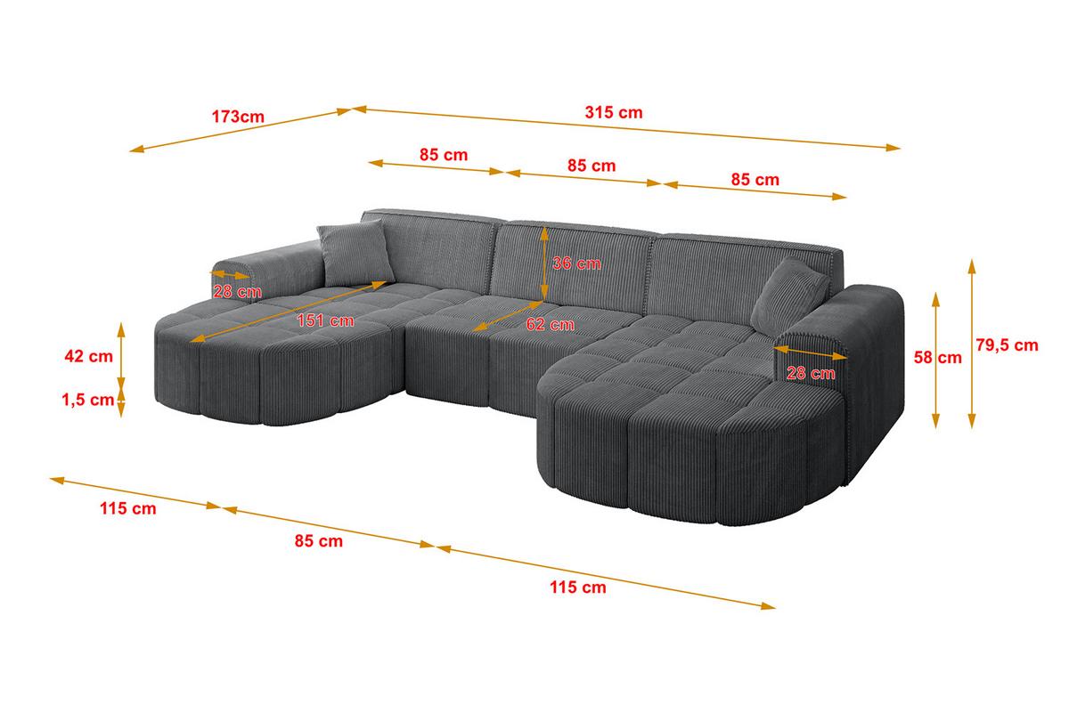 WOHNLANDSCHAFT LIVO-U1 - 315x173x79,5 cm Duneklgrau - Dunkelgrau, Holzwerkstoff/Textil (315/79/173cm) - ALTDECOR