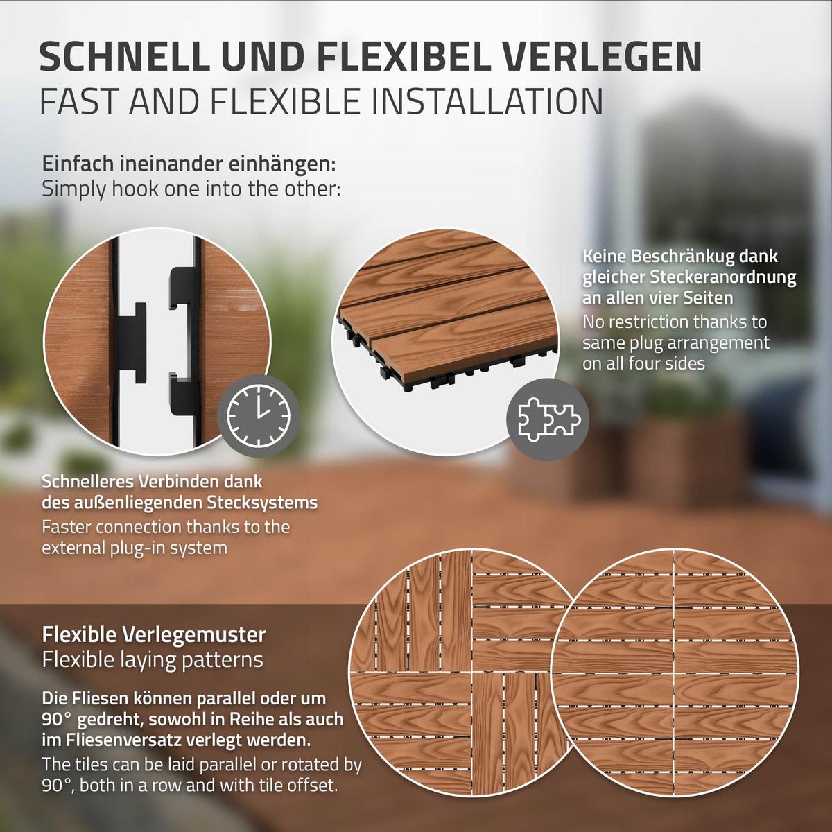 TERRASSENFLIESE Hellbraun 33 Stück - Hellbraun, Holzwerkstoff (30/30/2cm) - ML-DESIGN