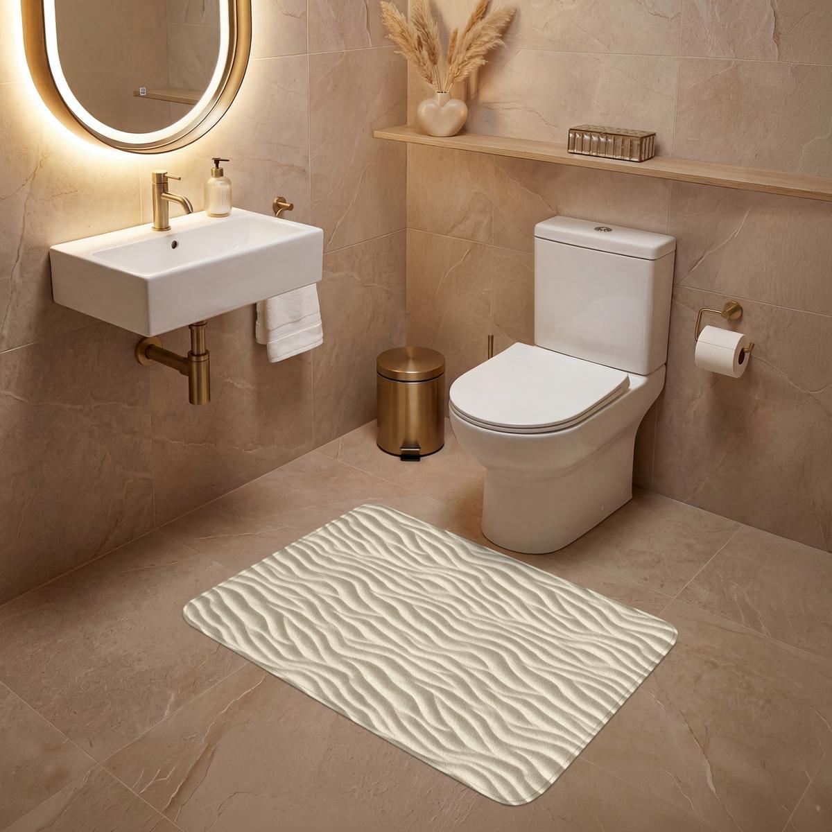 WC-VORLEGER Sand - Wellen - Beige Toilettenteppich 90x60 cm - Beige, Textil (90/1cm) - OnlyWow