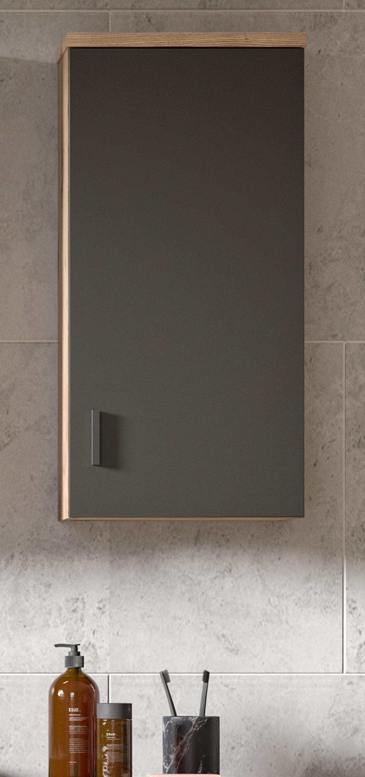 HÄNGESCHRANK grau matt, Eiche 37 cm, Badschrank mit Soft-Close - Eichefarben/Schwarz, Holzwerkstoff/Kunststoff (37/75/25cm) - Inn.Furn