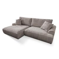 ECKSOFA Melvano mit Schlaffunktion und Bettkasten im Japandi-Stil aus weichem Taupe Chenille-Stoff - Taupe/Schwarz, Holz/Kunststoff (145/240cm) - S-Style