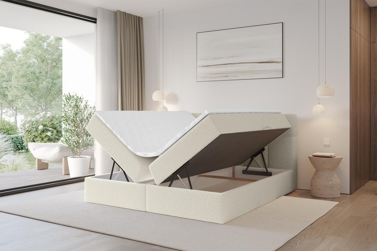 BOXBETT mit Matratze H3 - FAMA - 180x200 cm Beige Quelle - Sandfarben, Holzwerkstoff (180/200cm) - ALTDECOR