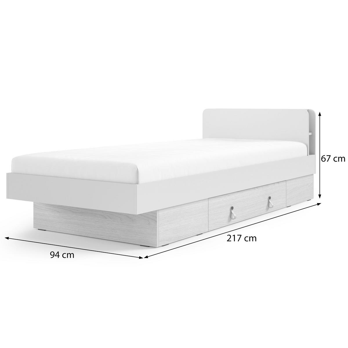 BETT Sorella 90x200 cm mit Lattenrost und Bettkasten-Schublade, mit Matratze 26 cm, Porcini + Eiche Mavelie - Eichefarben/Cappuccino, Leder/Holzwerkstoff (90/200cm) - Beautysofa