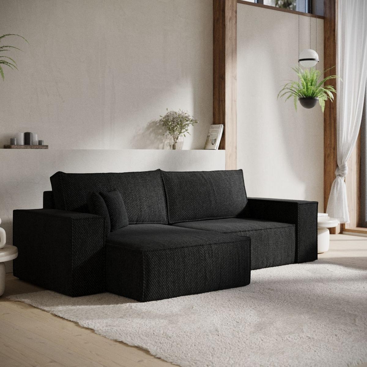 ECKSOFA CAVO mit Schlaffunktion Schwarz im Neve Stoff - Schwarz, Holz/Holzwerkstoff (255/148cm) - AltaBeds