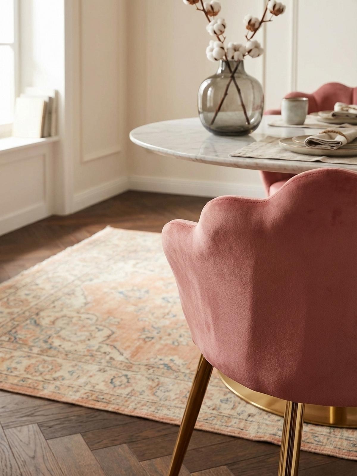 ESSZIMMERSTUHL Samtbezug mit Metallgestell Skandinavisch gepolstert, Rosa 53x48x80 cm - Pink/Goldfarben, Textil/Metall (53/80/48cm) - KADIMA DESIGN