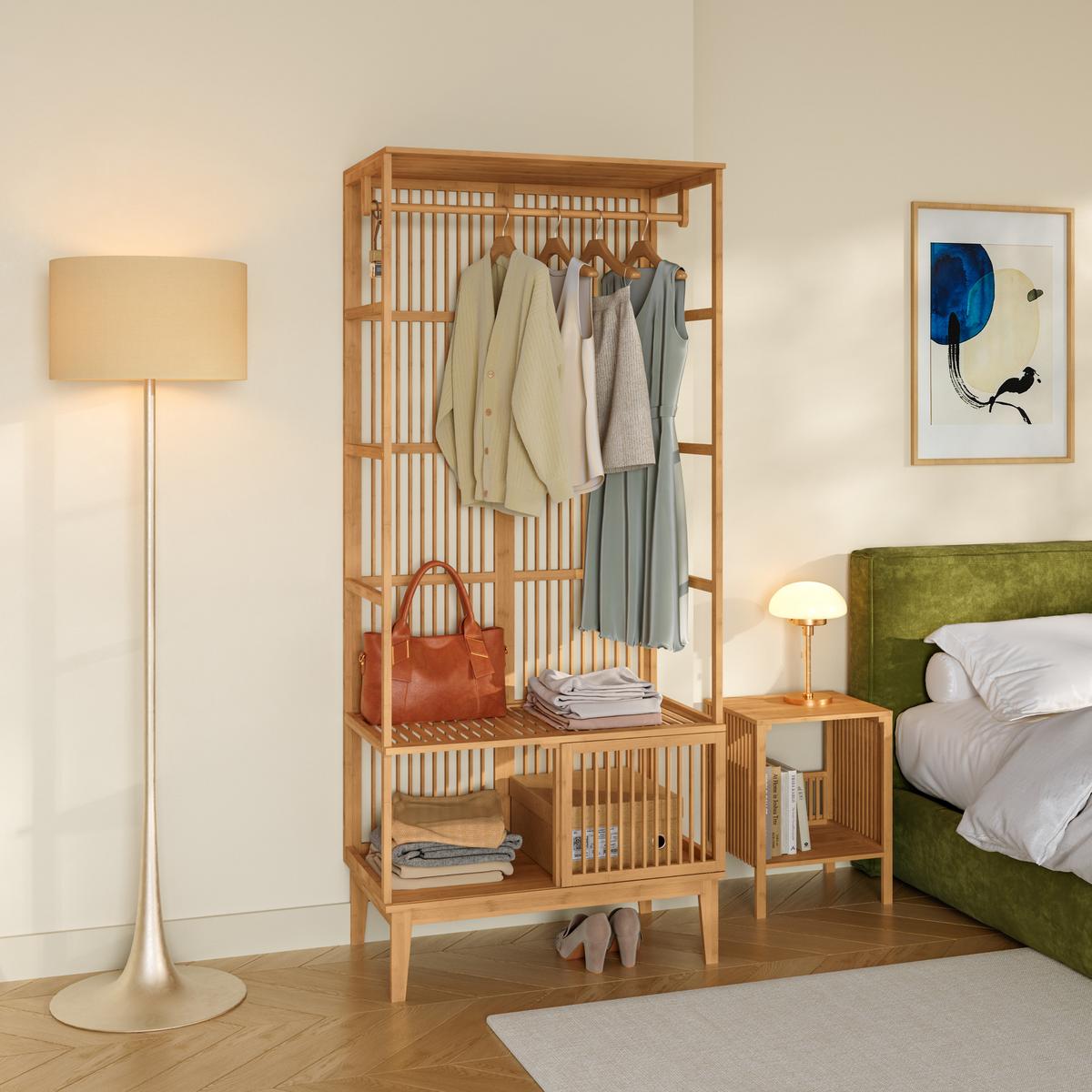 GARDEROBENSTÄNDER Vemb - Naturfarben, Holz (80/185/45cm) - [en.casa]