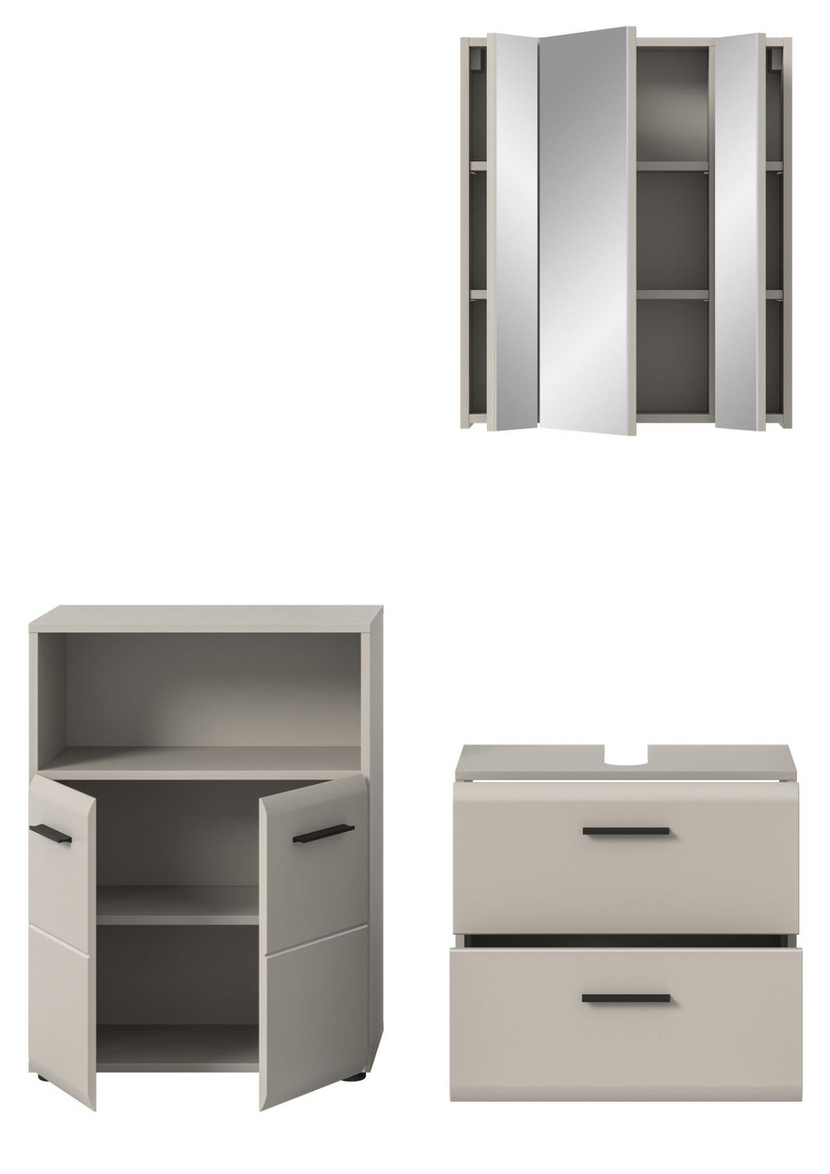 BADMÖBEL-SET Kaschmir 3-teilig 135 cm, Komplettset in modernem Design - Kaschmir/Schwarz, Glas/Holzwerkstoff (135/185/30cm) - Inn.Furn