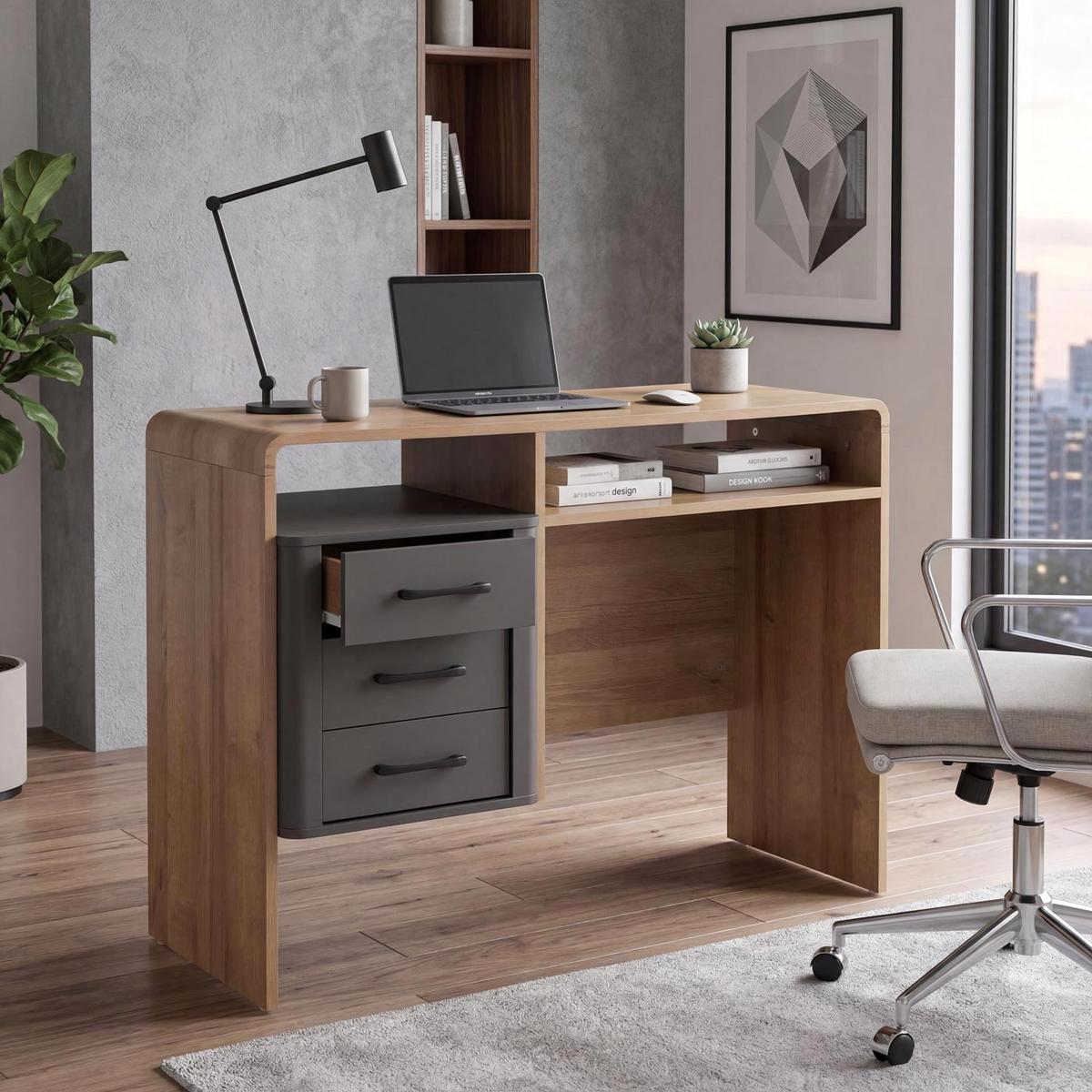 SCHREIBTISCH Dunkelgrau, Braun - Dunkelgrau/Braun, Holz (40/100/75cm) - MCW