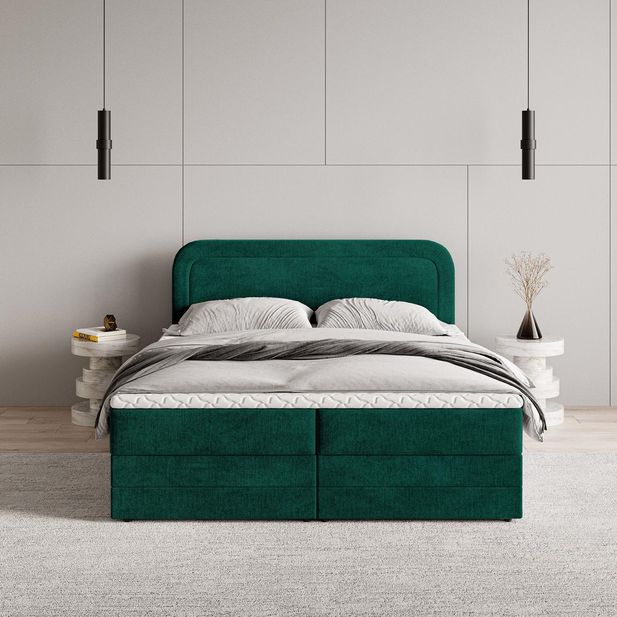 BOXBETT ARMEL 160x200 cm mit Matratze und Topper - Grün - Grün, Holz (160/200cm) - MASSENO