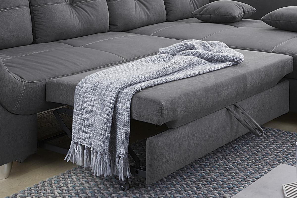 ECKSOFA mit Schlaffunktion und großem Bettkasten, seitenverkehrt montierbar B330/T207/H90 cm, Liegefl. 153x270 cm, Mikrofaser Grau / 15230 - Chromfarben/Grau, Kunststoff/Textil (330/207cm) - luma-home