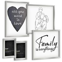 BILDER SET 5er Set - 50x50 cm & 20x30 cm & 40x60 cm Silberner Rahmen - Definitionen der Liebe in Familienzeichnungen - Silberfarben, Kunststoff (40/60cm) - TULUP