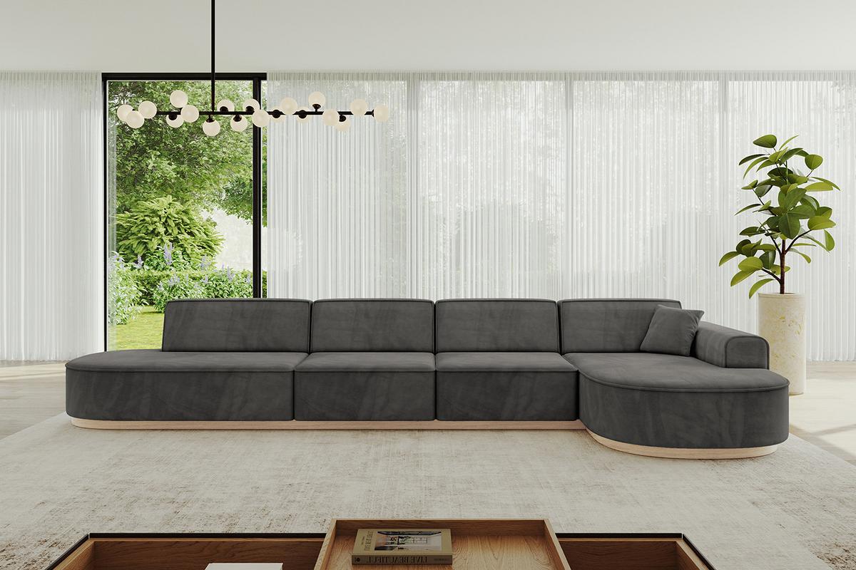 ECKSOFA Ottomane Rechts MARI-L3-v1 - 413x171x83 cm Dunkelgrau Velours - Dunkelgrau, Holzwerkstoff/Textil (171/413cm) - ALTDECOR