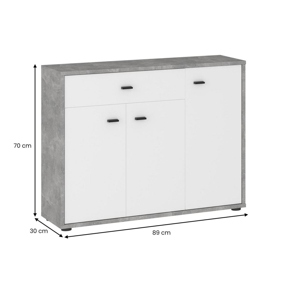 KOMMODE VIKA Betonoptik/weiß - Weiß/Grau, Holzwerkstoff (89/70/30cm) - IDIMEX