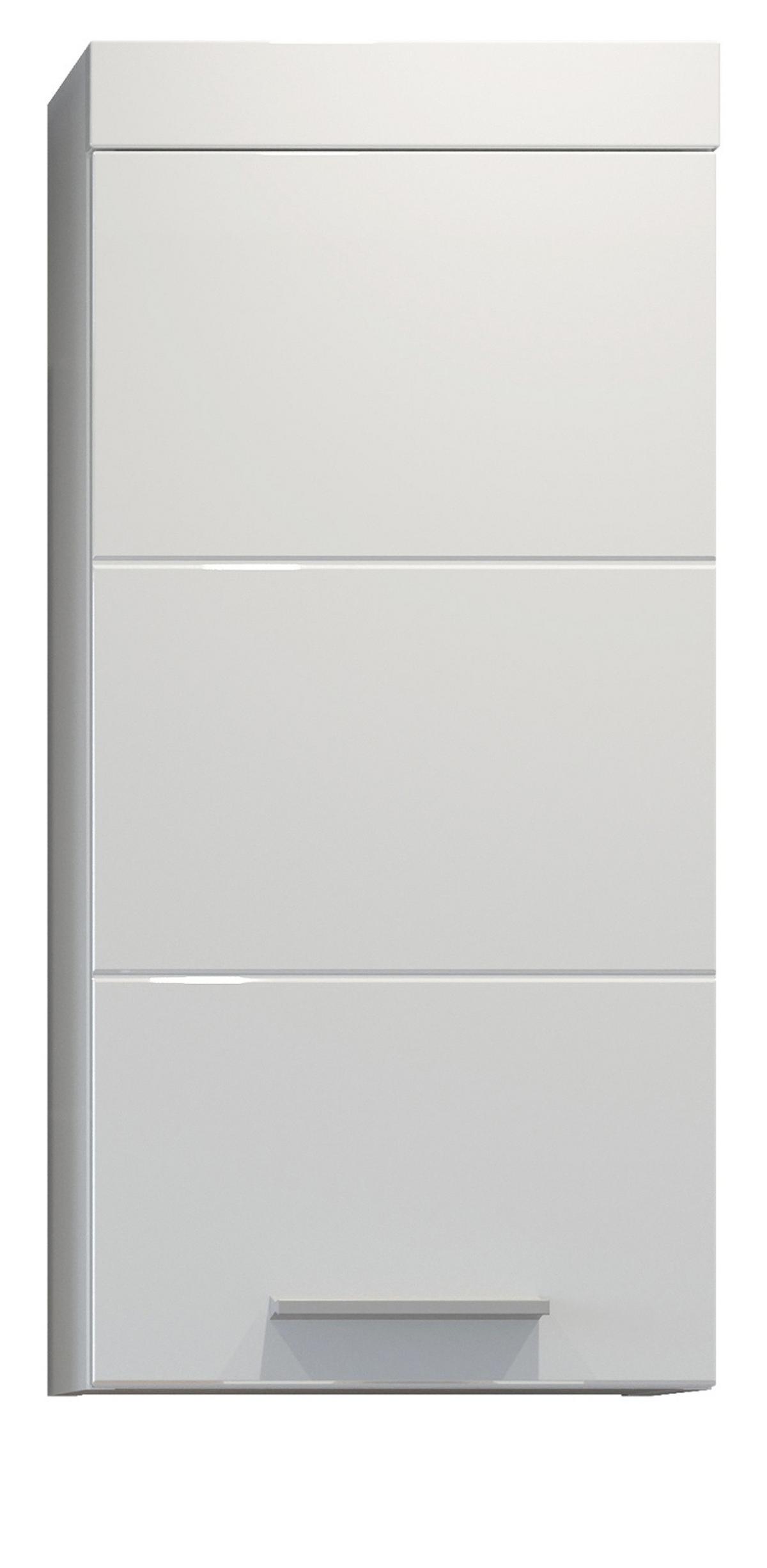 HÄNGESCHRANK weiß Hochglanz 35 x 75 cm, Badschrank hängend - Weiß Hochglanz/Silberfarben, Holzwerkstoff/Kunststoff (16/75/35cm) - Top.Furn