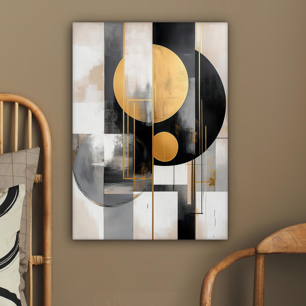 LEINWANDBILD Abstrakt - Gold - Silber - Formen - Ästhetisch - Modern Wandbild Wohnzimmer 60x80 cm - Goldfarben, Textil (60/80cm) - MuchoWow
