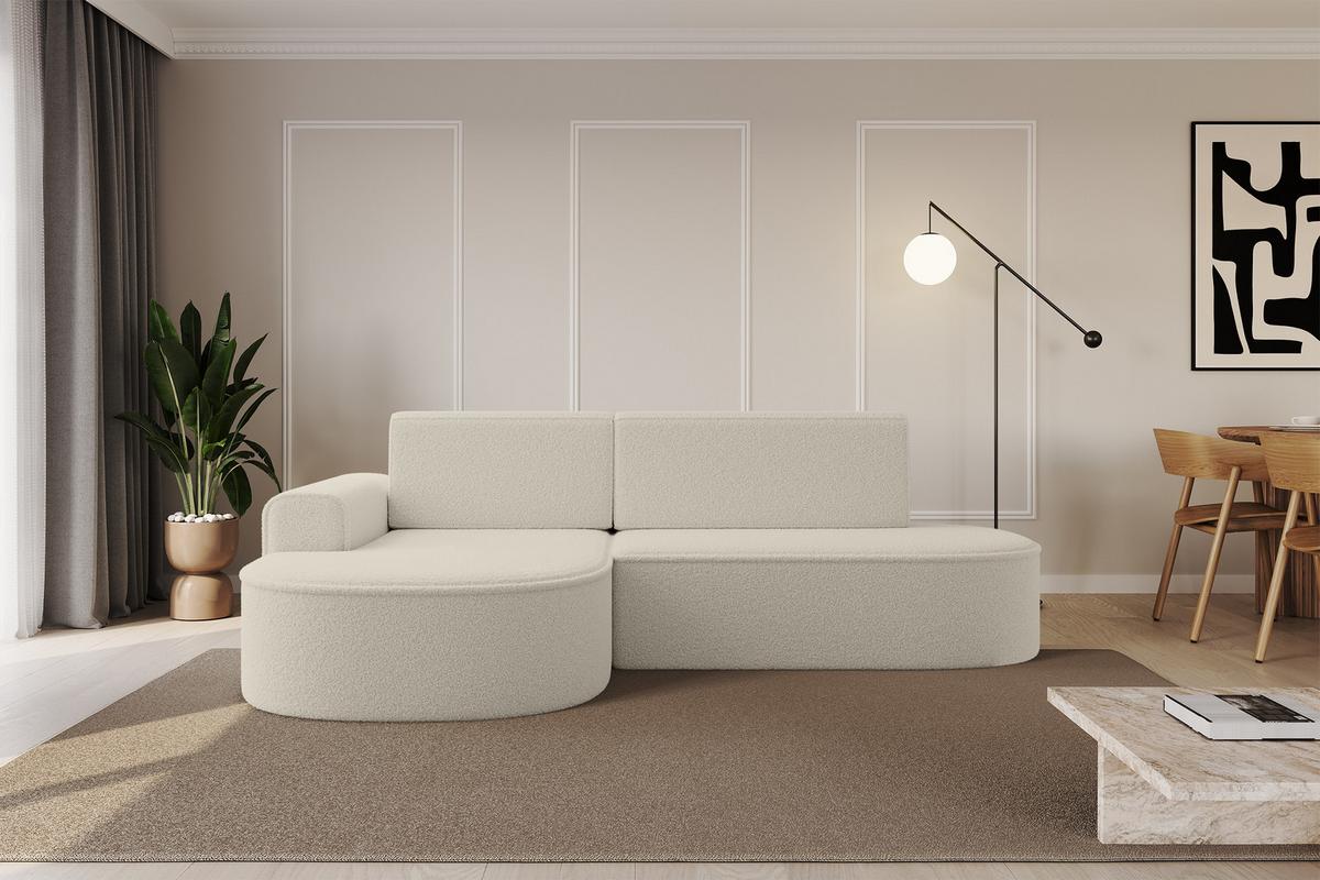 ECKSOFA mit Schlaffunktion und Bettkasten Ottomane Links MARI-L1-S - 283x167x73 cm Beige Bouclé - Beige/Schwarz, Holzwerkstoff/Kunststoff (283/167cm) - ALTDECOR