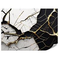 FOTOTAPETER für Badezimmer Abstrakter Marmor Goldene Verzierung 350x256 - Schwarz/Weiß, Papier (350/256cm) - Muralo