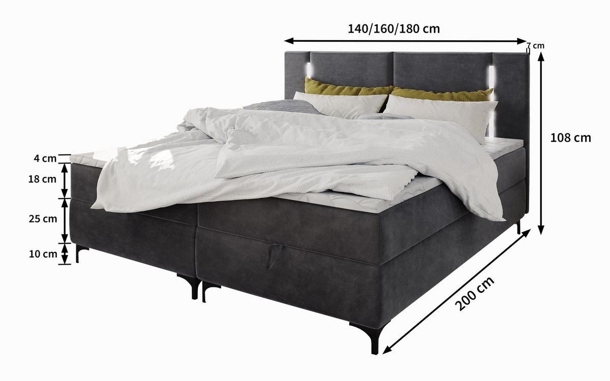 BOXBETT ALBA 180x200 cm mit Matratze und Topper - Hellgrau - Hellgrau, Holz (180/200cm) - MASSENO